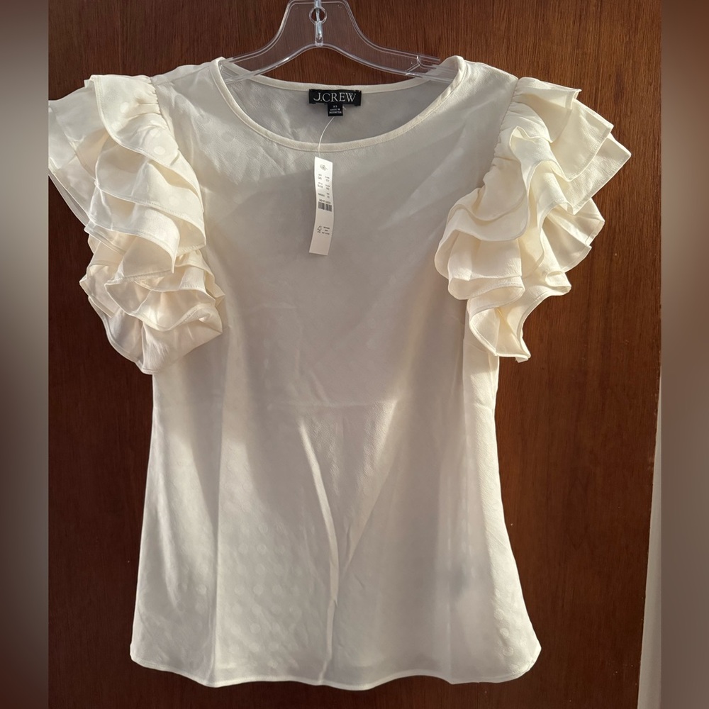 NWT J Crew Ivory Ruffle-sleeve blouse XS